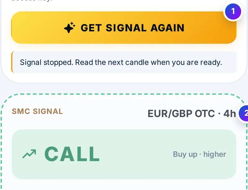 The stopped signal dimmed with a dashed border, and the one key above it reading Get signal again
